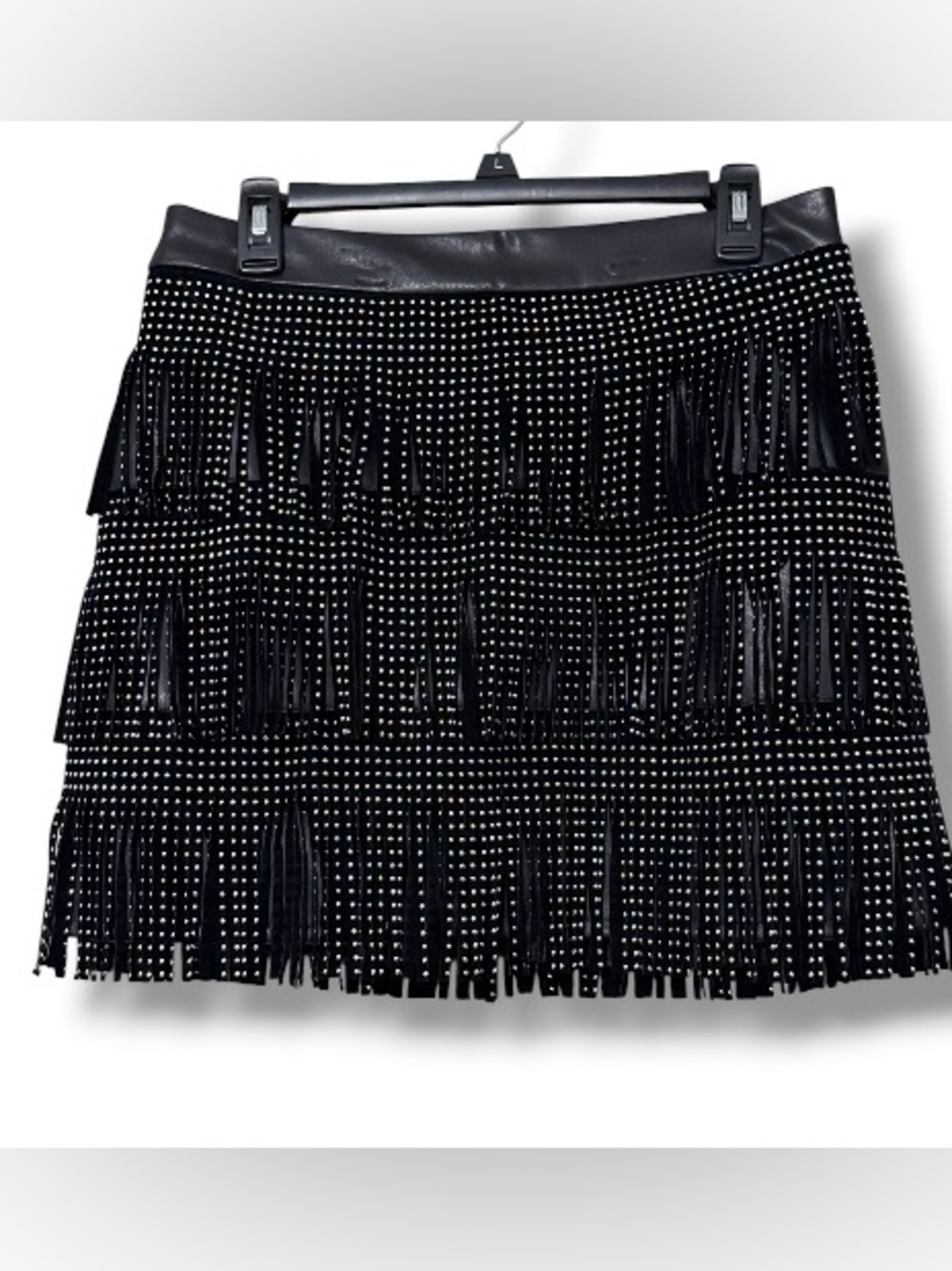 Sincerely Jules size large faux leather fringe mini skirt studded - Picture 13 of 14